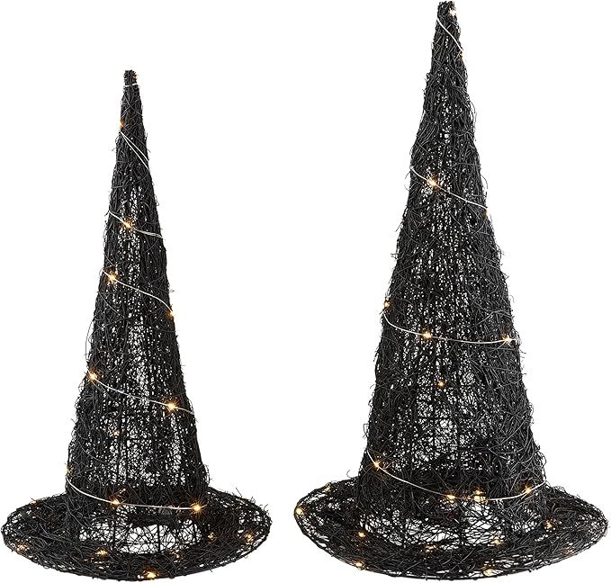 Mud Pie Woven Led Witch Hat, small 20 x 13 dia | large 23 1/2" x 14 3/4" dia | Amazon (US)