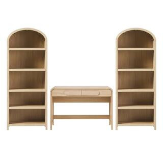 3-Piece Modern 38 in. Waterfall Coastal Oak Writing Desk with Pull Drawers and 2 76 in. Curved 5-... | The Home Depot