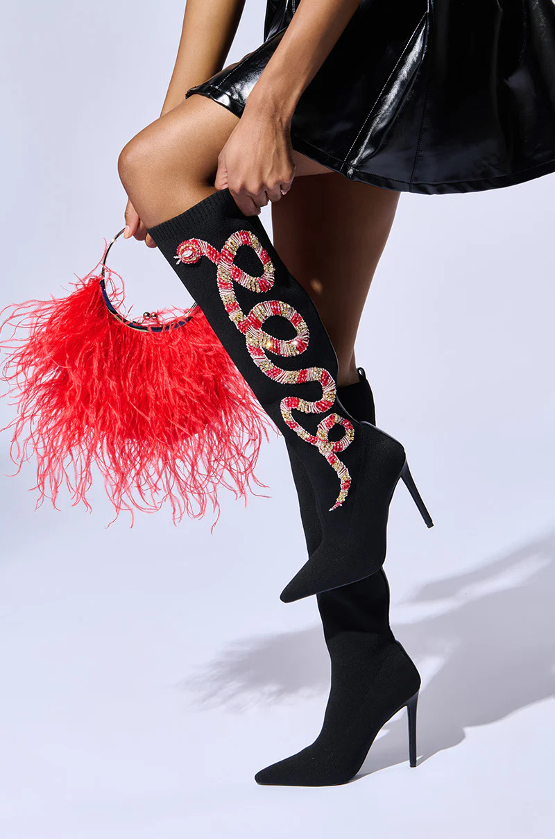 AZALEA WANG ZERAH BLACK EMBELLISHED SNAKE BOOT | AKIRA