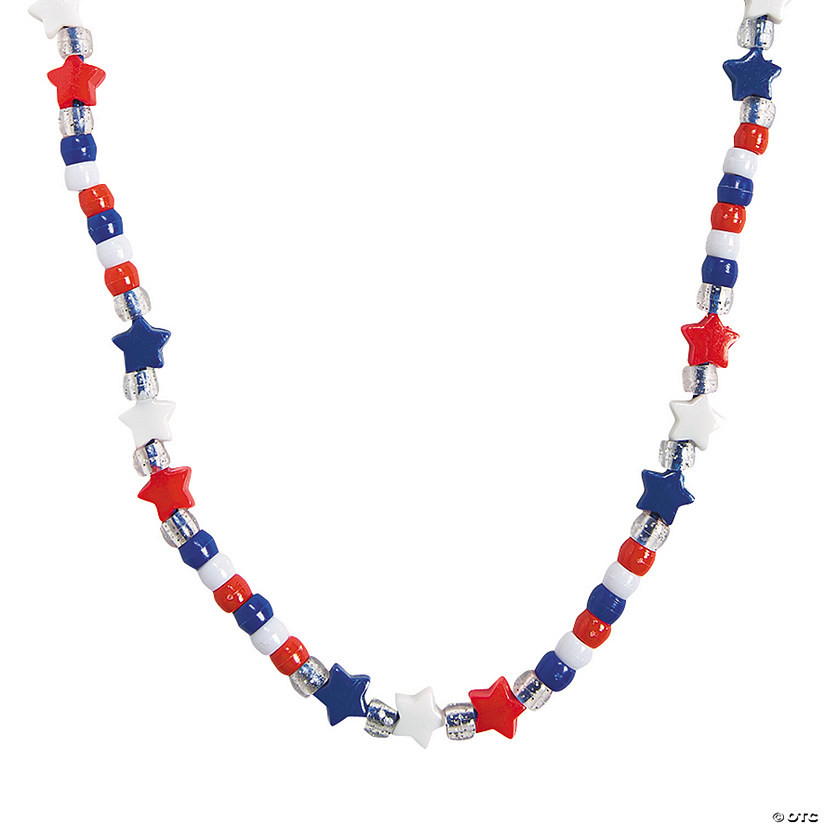 35" Beaded Red, White & Blue Star Necklace Craft Kit - Makes 12 | Oriental Trading Company