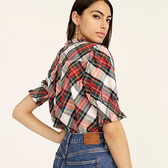J.Crew: Puff-sleeve Top In Snowy Stewart Tartan For Women | J. Crew US