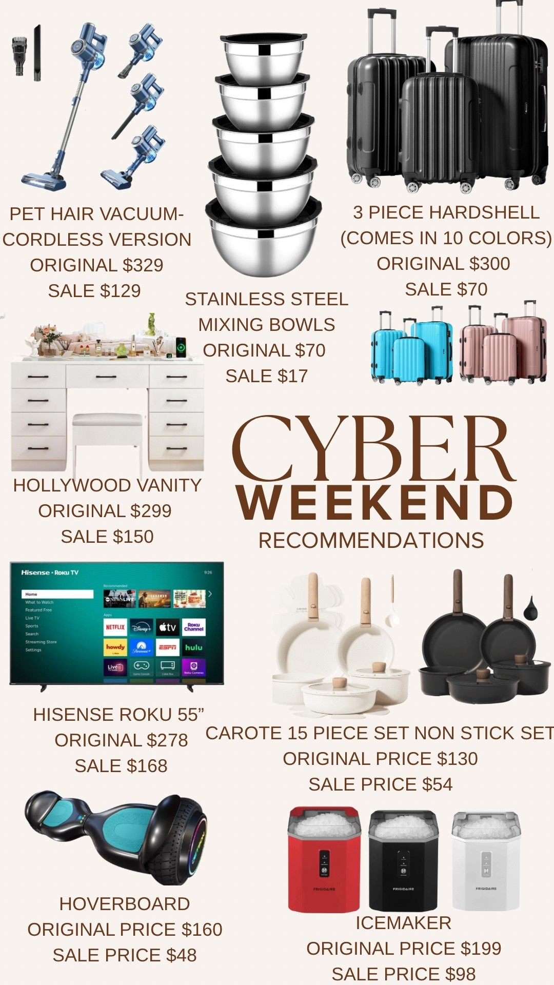 Hey Beauties 🩷

As requested, here are some of my favorite cyber weekend sales. If you guys do not do anything else, I would strongly strongly encourage but cordless vacuum- I have the one with the cord and it’s absolutely amazing the 15 piece kitchen set. When it says it is nonstick pans, there are no lies told there.

And lastly, the Hollywood vanity said. This is the exact same one that I have from the exact same company. The only thing I did differently was changed the knobs 🥰😘💋

#LTKCyberWeek #LTKHoliday #LTKGiftGuide