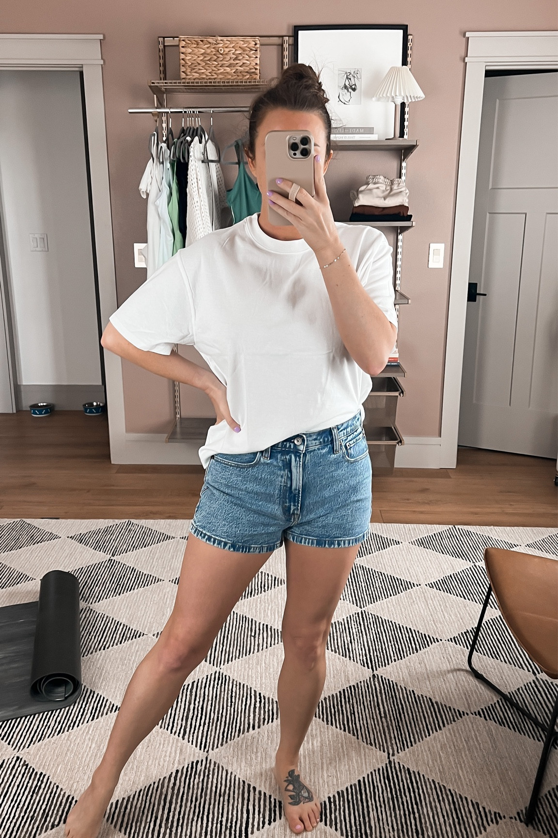 My summer staple. White t and jean shorts. Shorts are TTS wearing a size 28, shirt is oversized ish I’m wearing a M 

#LTKstyletip #LTKbeauty #LTKsalealert