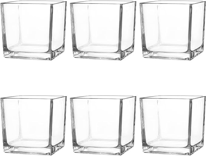 Set of 6 Square Glass Vases 4" x 4" x 4", Clear Flower Vase, Plant Terrarium, Candle Holder for W... | Amazon (US)