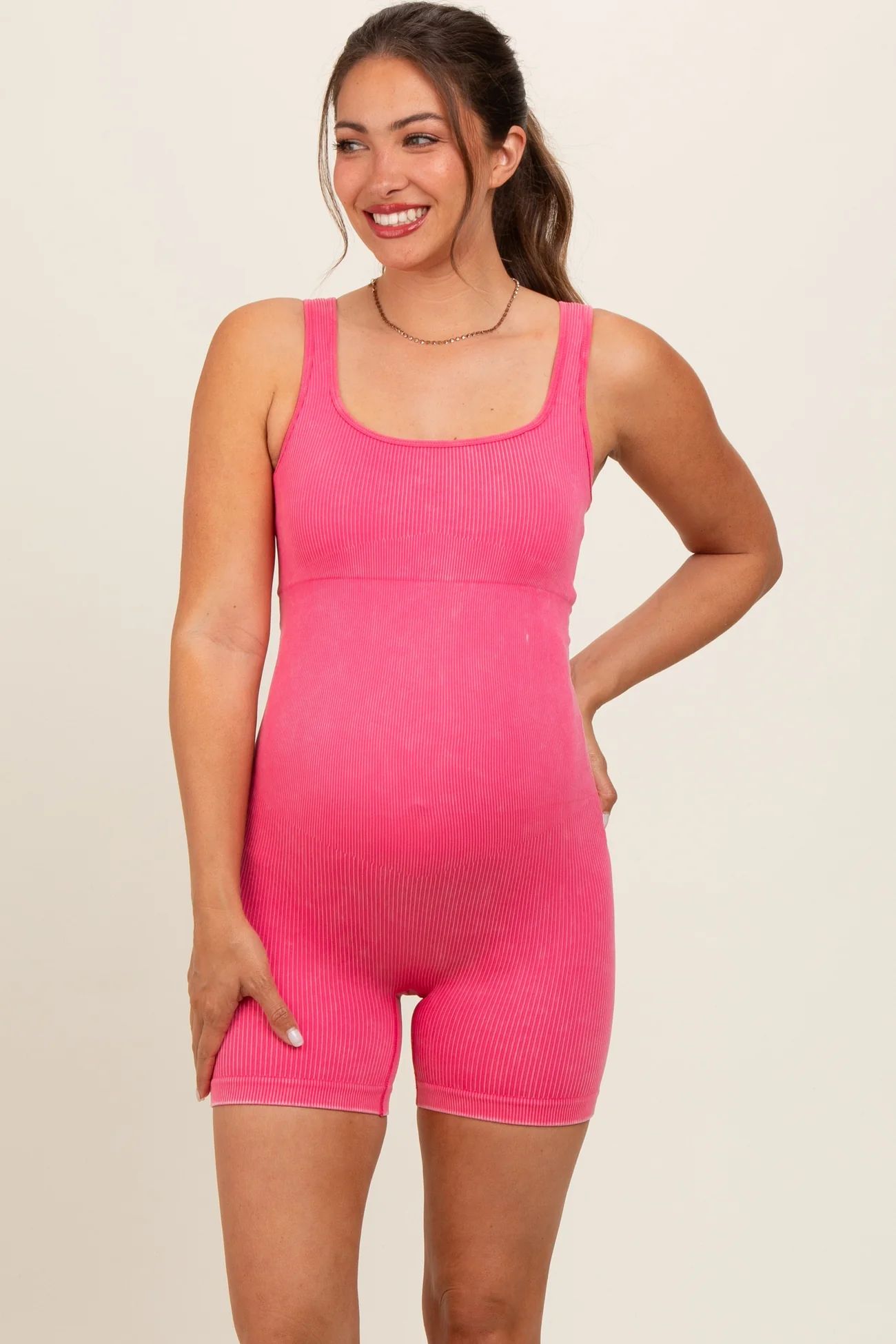 Pink Ribbed Essential Body Sculpt Maternity Romper | PinkBlush Maternity