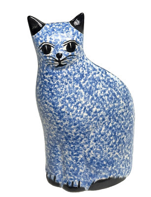 N S Gustin Hand Decorated Blue & White Spongeware Ceramic Cat Figure 8.5” | eBay | eBay US