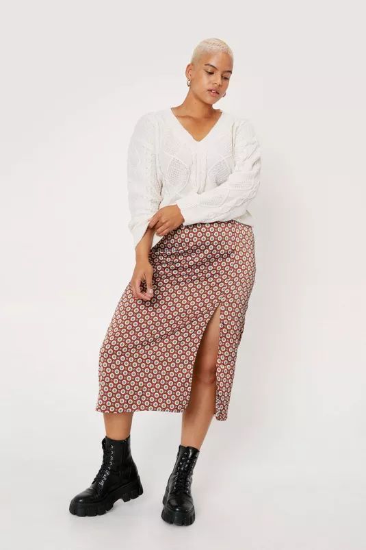Plus Size Satin Chain Print Midi Skirt | NastyGal (UK, IE)