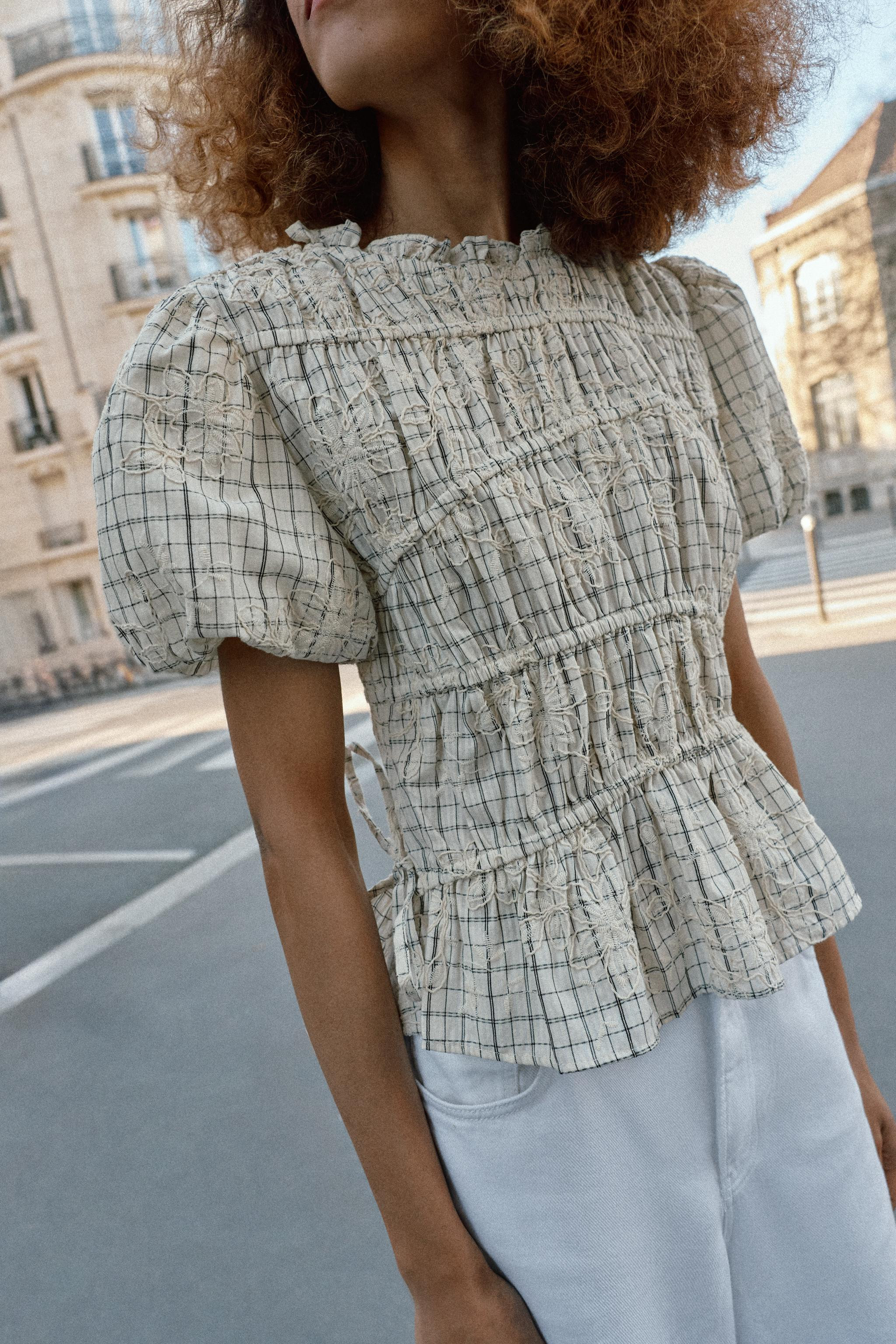 CHECK EMBROIDERED TOP WITH BOWS SET | Zara UK