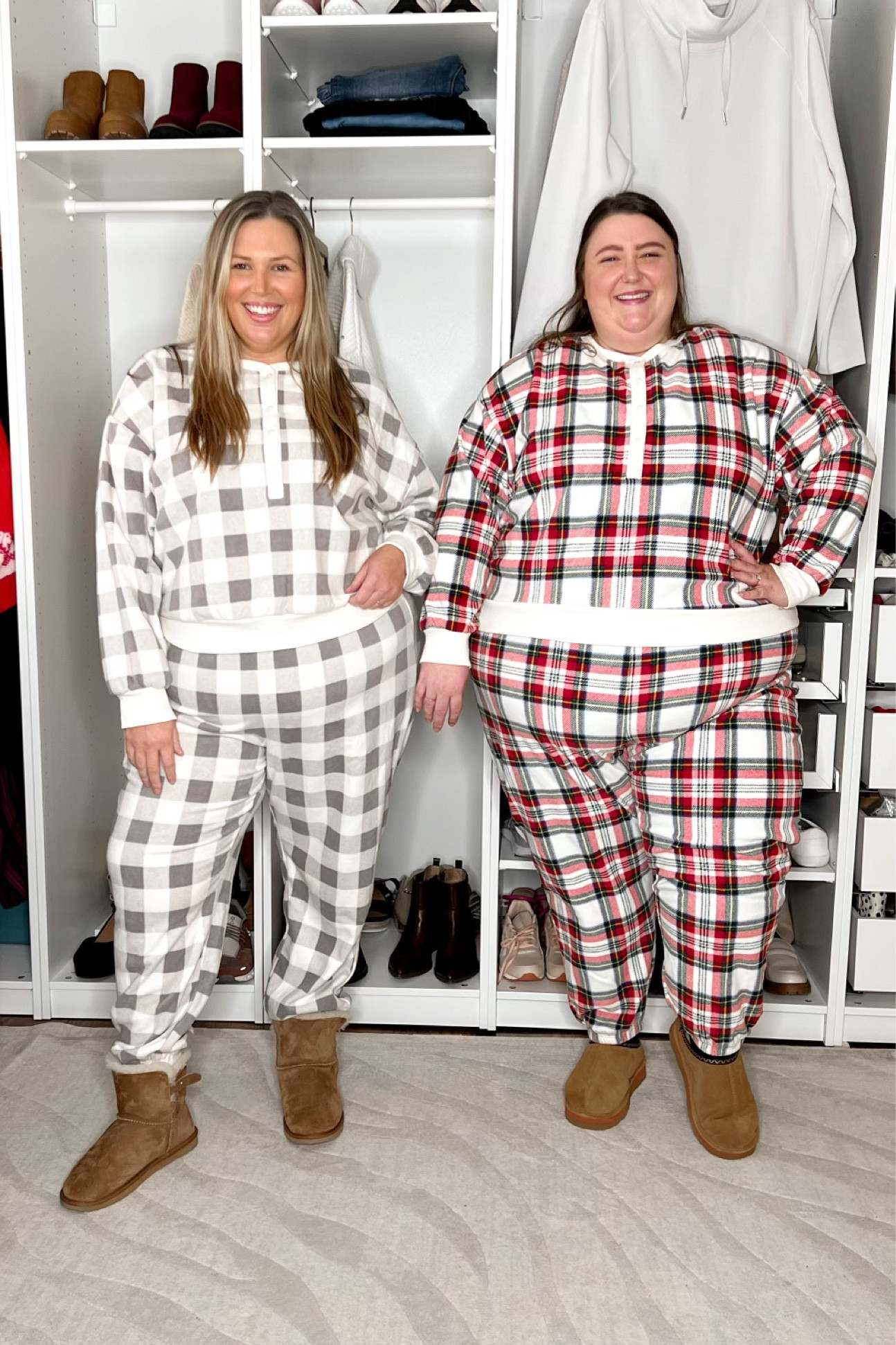 Cozy plus size holiday pajamas from Old Navy! Ashley is wearing a 2X in both pieces and Caroline is wearing a 4X in both pieces. The top Caroline is wearing is sold out but we've linked some other options in this same pattern. Ashley is wearing a pair of old slipper boots from maurices - they're sold out but we've linked similar options! Caroline is wearing a pair of the BEARPAW slipper mules! 

#LTKHoliday #LTKplussize #LTKSeasonal
