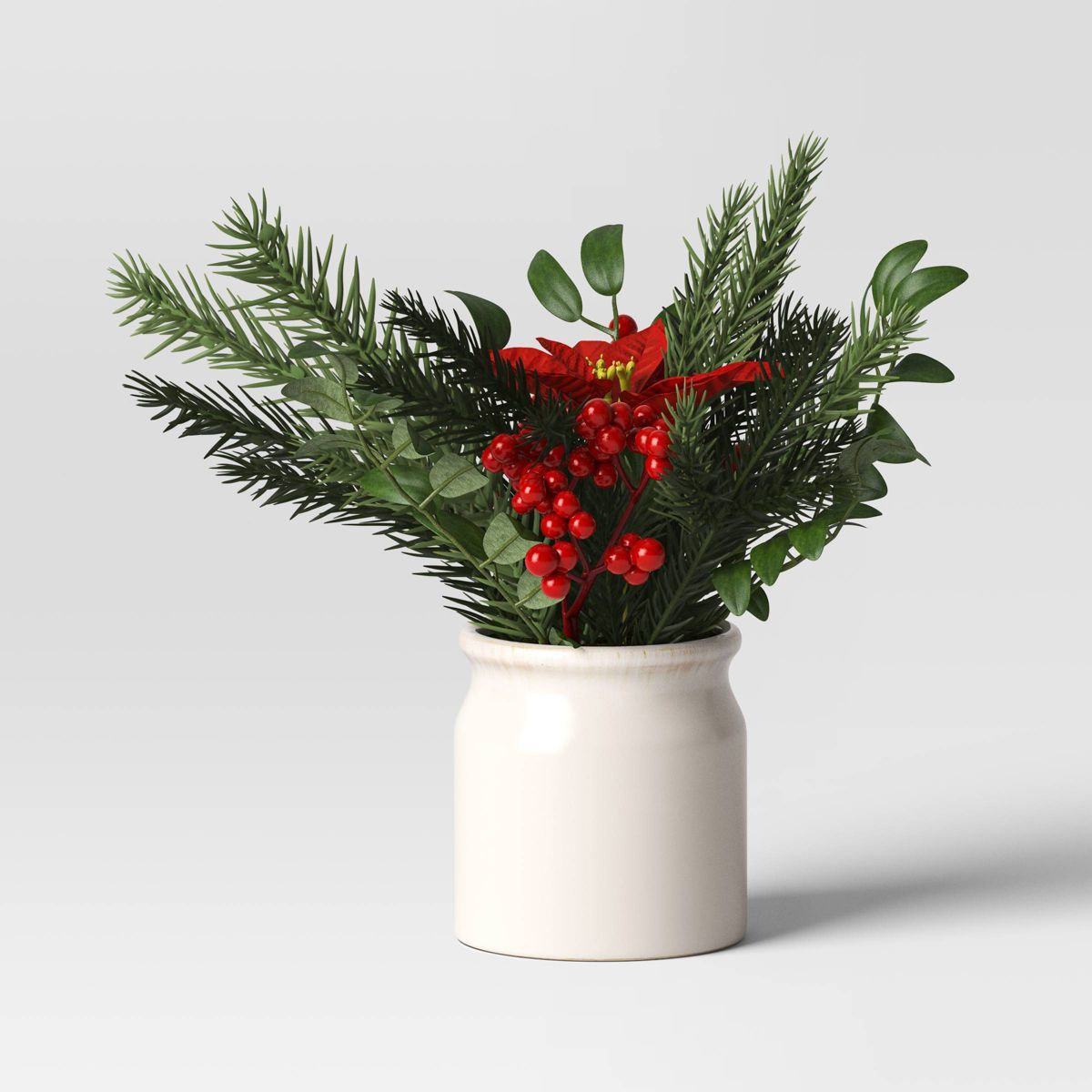 Artificial Plant Small Mixed Greenery and Poinsettia Arrangement - Threshold™ | Target