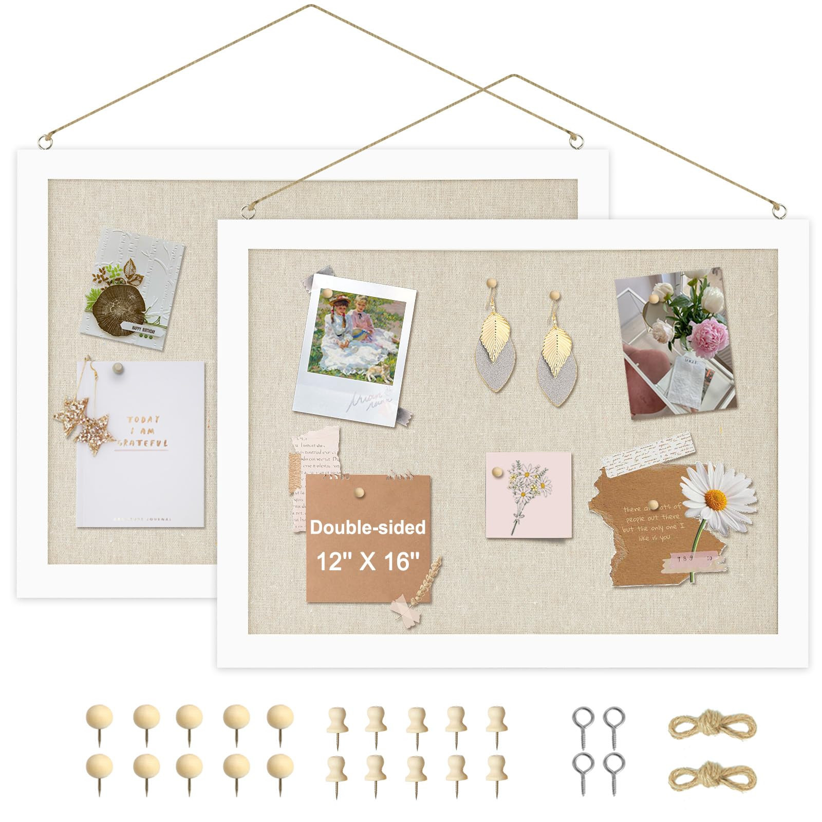 2-Pack Double-Sided Cork Board with Linen, 16" x 12" Hanging Wood Framed Bulletin Board, Picture ... | Amazon (US)