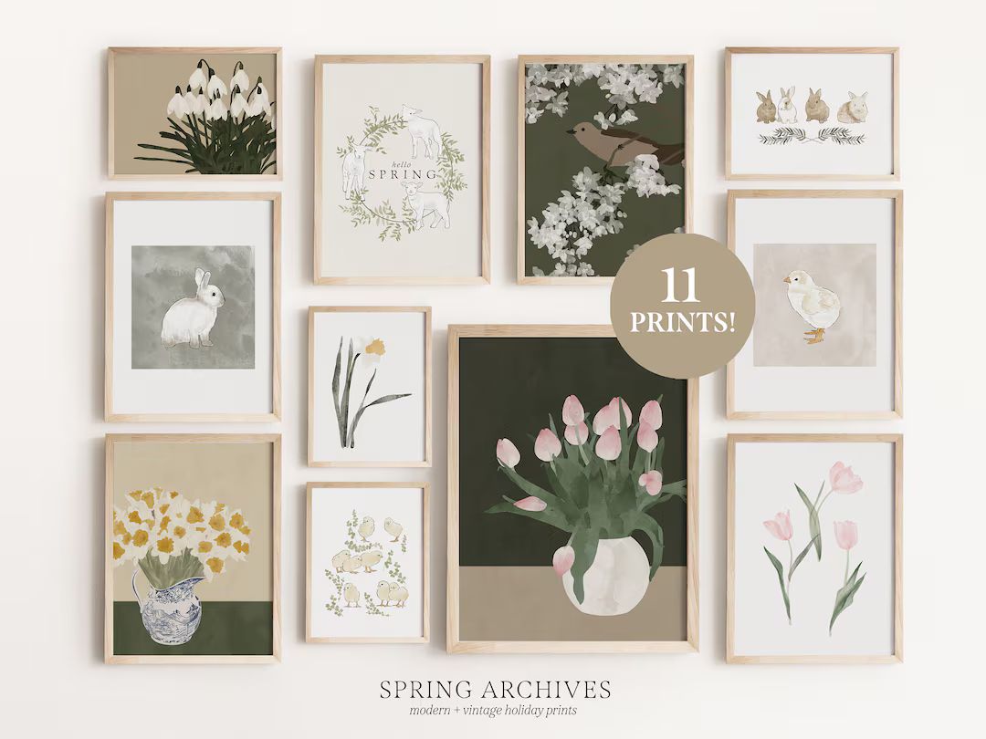 Spring Printable Wall Art Set of 11, May Home Decor, Neutral Gallery Wall Art Bundle, Farmhouse A... | Etsy (US)