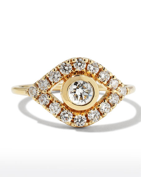 Sydney Evan 14k Gold Extra-Large Evil Eye Ring w/ Diamonds, Size 6.5 | Neiman Marcus