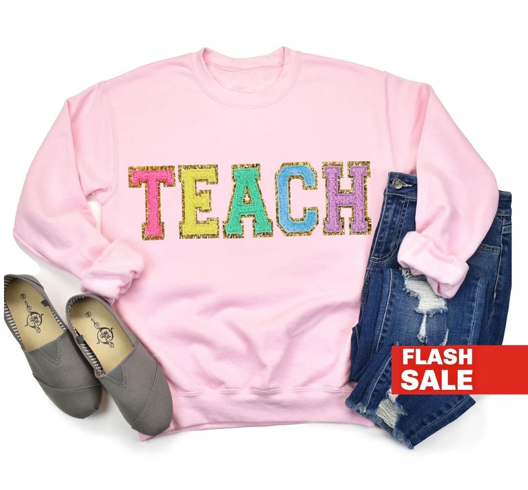 Teacher Sweatshirt. Teacher Shirts, TEACH Sweatshirt Embroidered, Christmas Gifts for Teachers | Etsy (US)