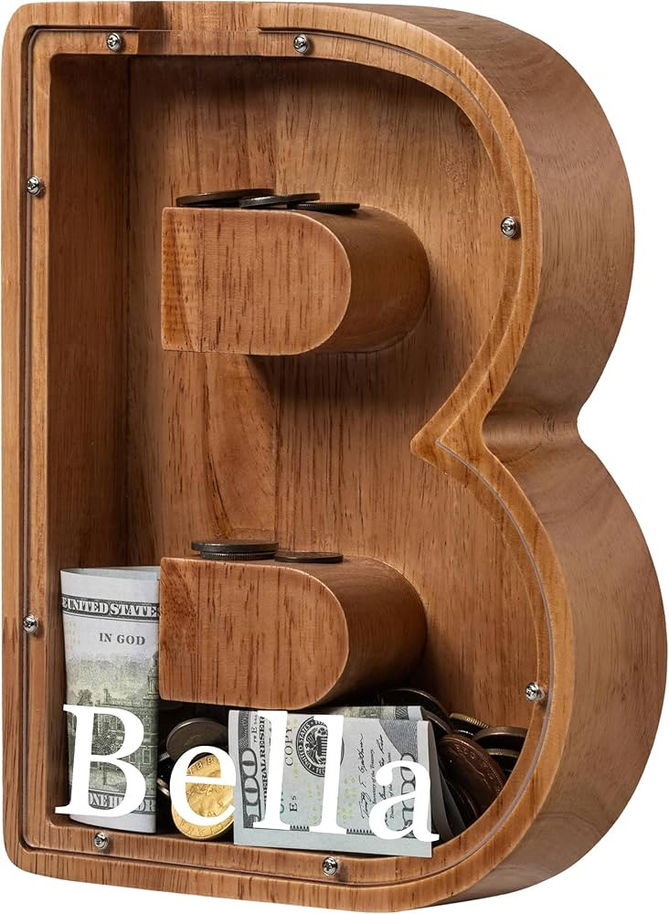 Personalized Large Wooden Kids Letter Piggy Bank - (Laser Engraved) Custom Piggy Bank for Boys Gi... | Amazon (US)