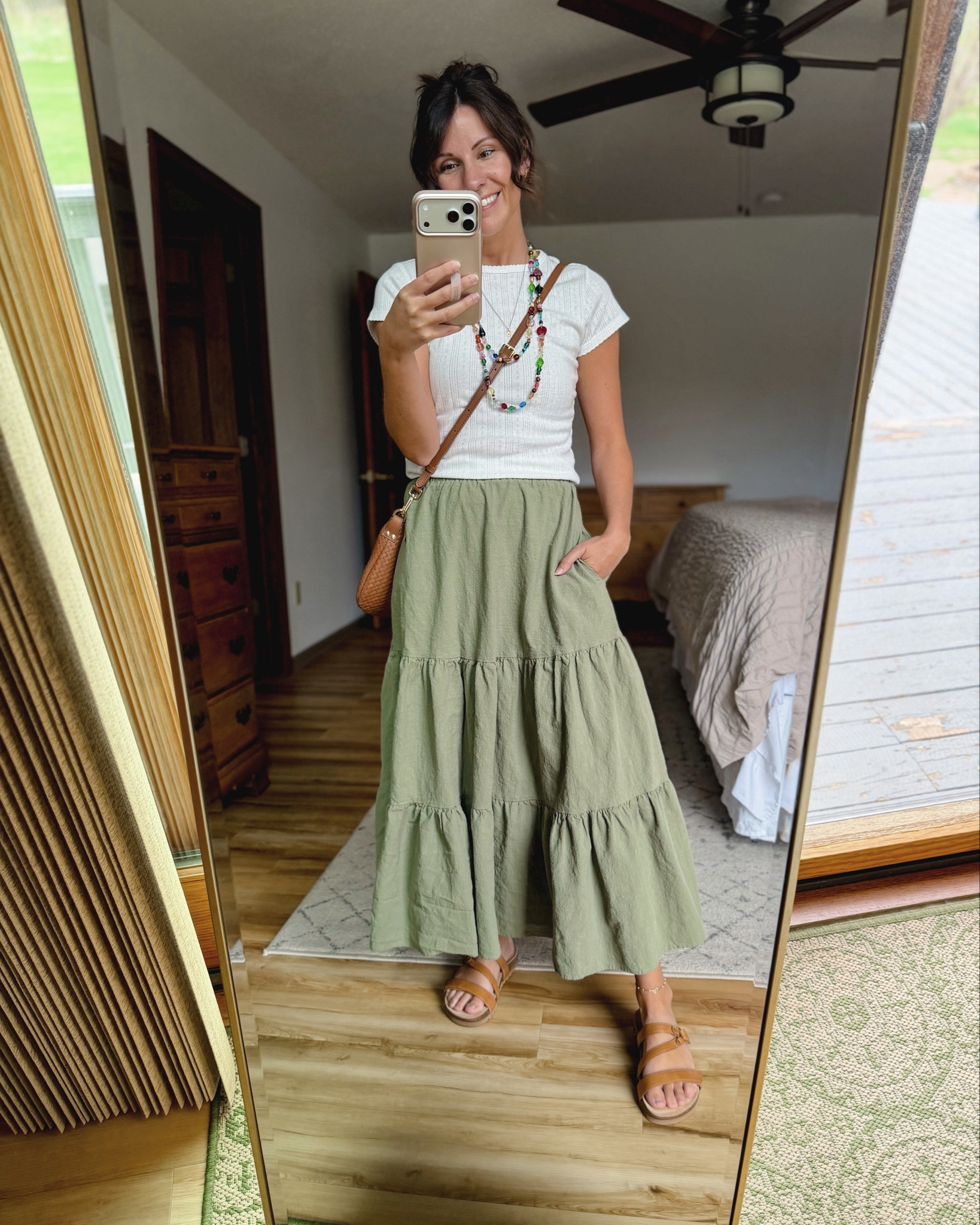 Wearing size small in this cute little white pointelle tee. My maxi skirt is size small in olive green. My sandals are size 6.

I made my beaded necklace, but I’ll link the beads I used to make it and the necklace I got the inspiration from. 

#LTKootd #LTKPetite #LTKgrwm