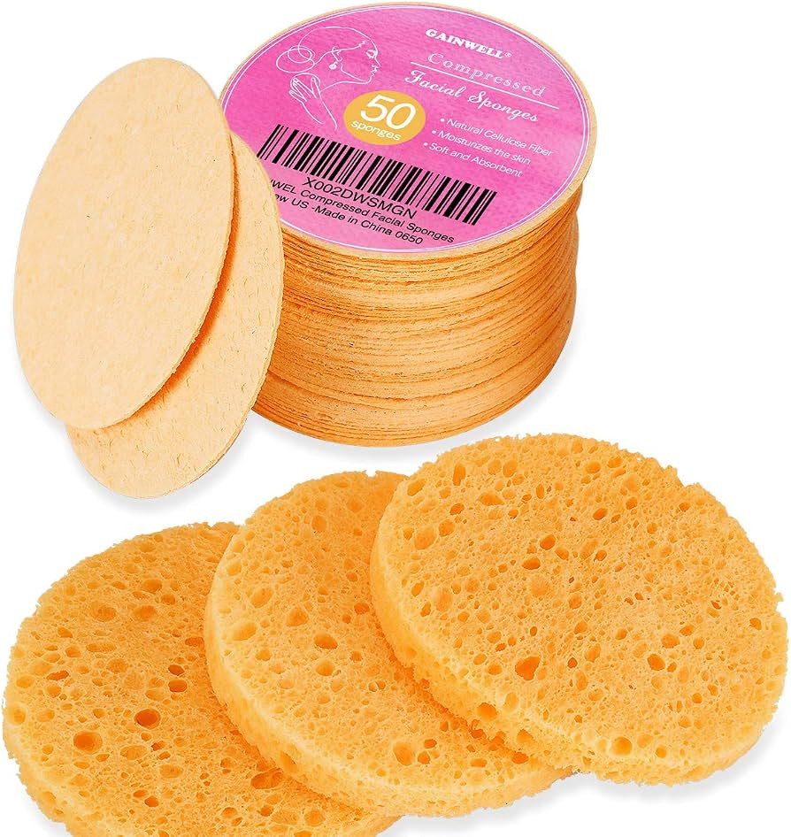 50-Count Compressed, GAINWELL Cellulose, 100% Natural Cosmetic Spa sponges for Facial Cleansing, ... | Amazon (US)