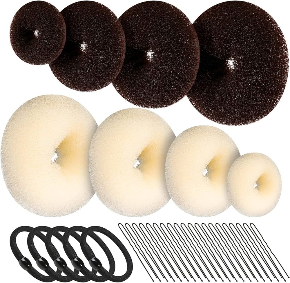 8pcs Hair Donut Bun Maker, FANDAMEI Hair Bun Maker Set with 4pcs Dark Brown &4pcs Beige Donut Bun... | Amazon (US)