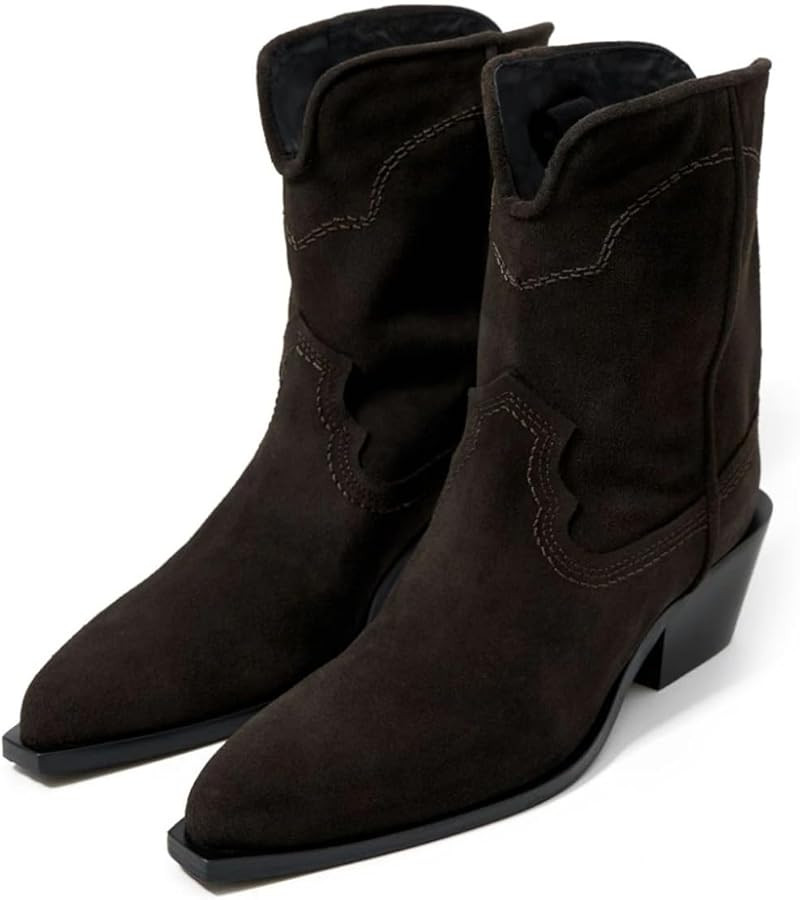 YDN Women's Chic Pointy Toe Mid Calf Boots Chunky Block Low Heels Stylish Casual Slip On Boots Wi... | Amazon (US)