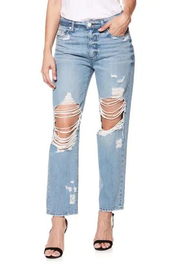 Women's Paige Noella Ripped Straight Leg Jeans, Size 25 - Blue | Nordstrom