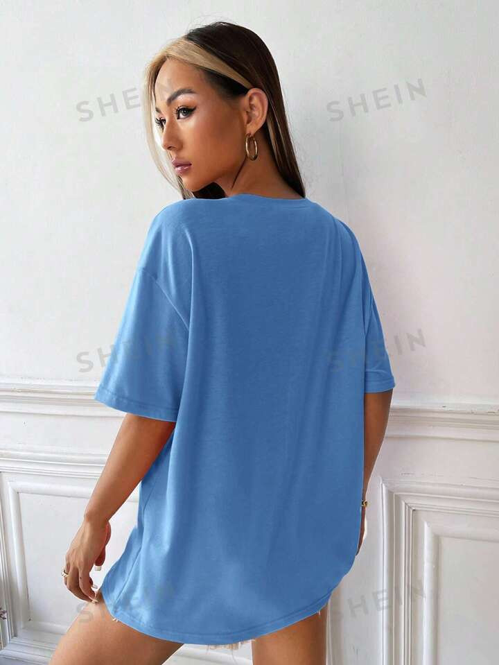 SHEIN EZwear Floral And Letter Graphic Drop Shoulder Oversized Tee | SHEIN