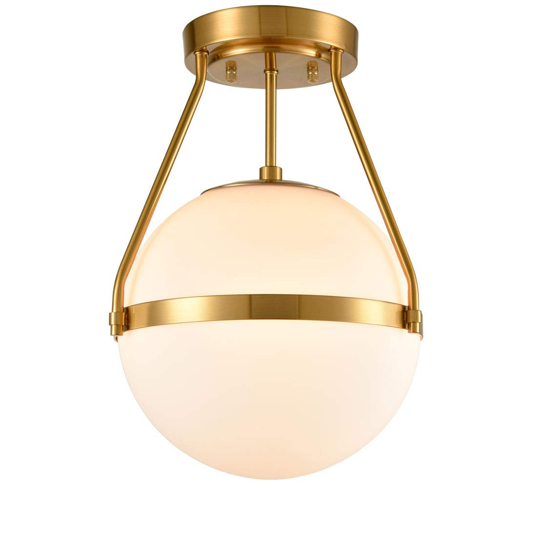 Mid Century Modern Globe Semi Flush Mount Ceiling Light Fixture,White Opal with Brass Finish,Livi... | Amazon (US)