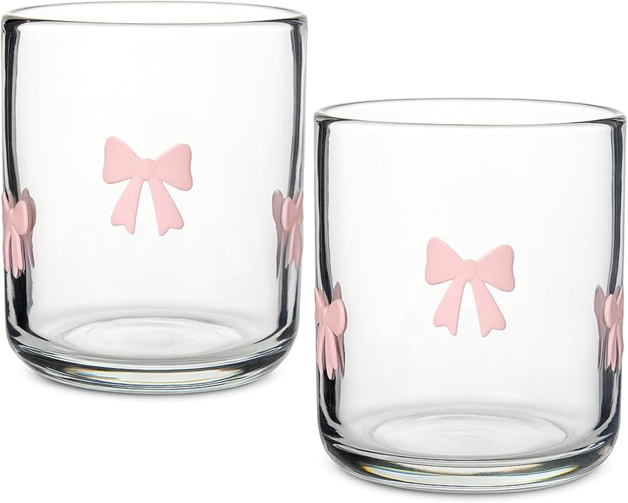 Skylety 2 Pack Christmas Icon Glass Cups 14 oz Bow Icon Juice Glass Es Handblown Glasses Coquette... | Amazon (US)