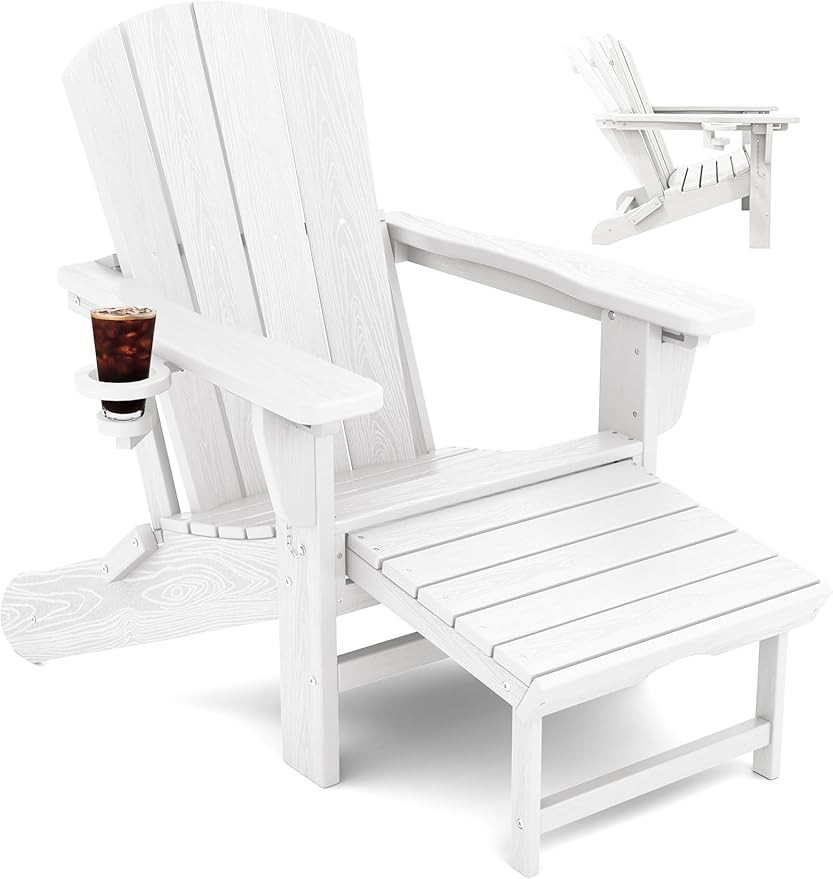 KINGYES Folding Adjustable Adirondack Chair with Retractable Ottoman, White | Amazon (US)