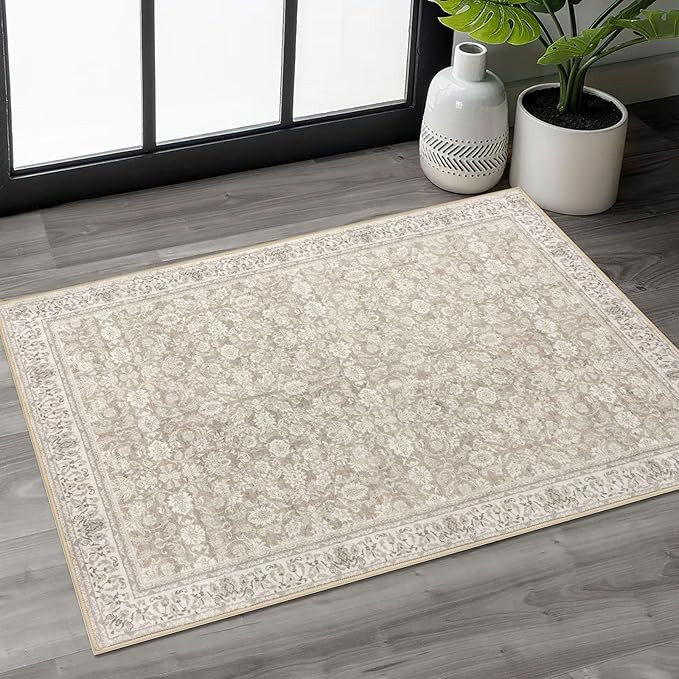 2x3 Washable Rug Soft Area Rug for Entryway, Cream Beige White Grey Non-Slip Indoor Door Mat Dist... | Amazon (US)