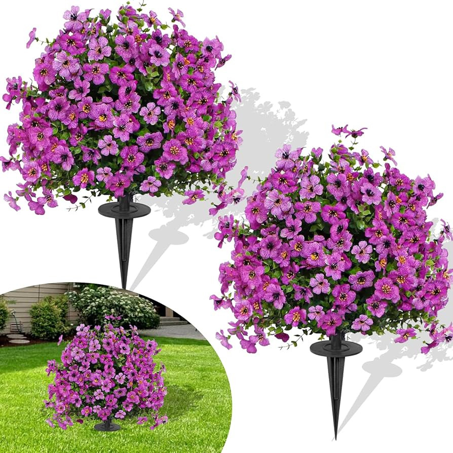 Set of 2 Artificial Faux Violet Flower with Spikes for Outdoor with Ground Spike 23", UV Resistan... | Amazon (US)