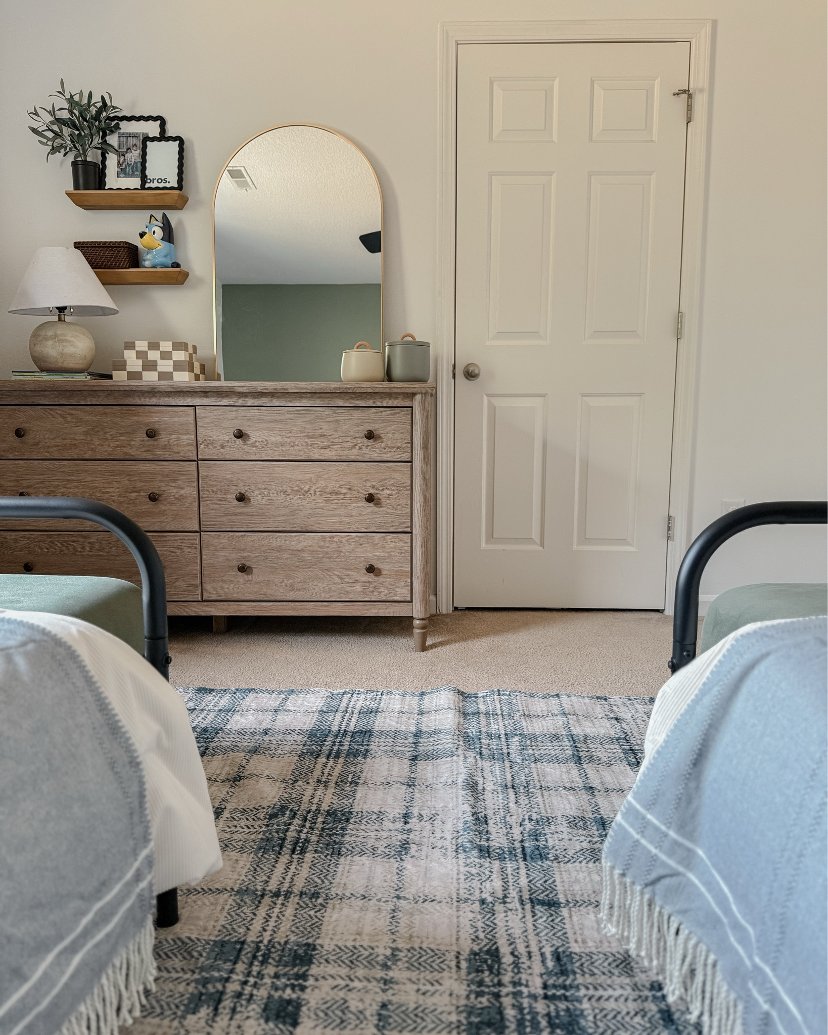 Boys bedroom inspo. Green and blue bedroom. Black metal bedframes. Budget friendly room. 

#LTKKids #LTKmomlife #LTKHome