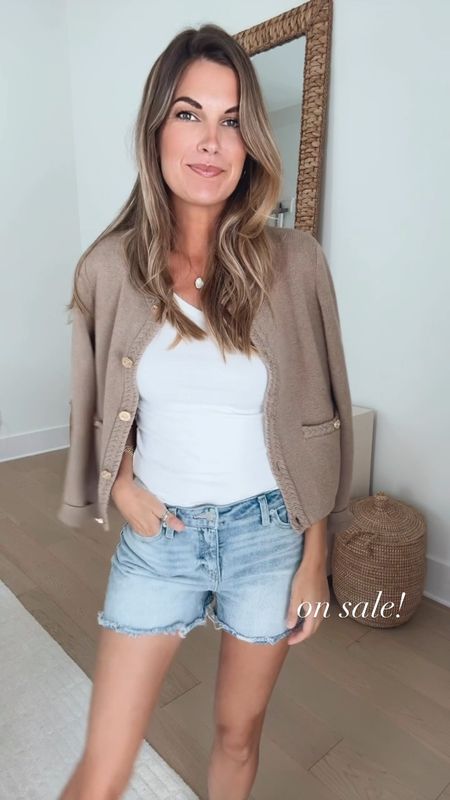 Wearing size small in this lady jacket. A chic layer to add to your closet. I have xs in the white tee and sized up one in the denim shorts. Sandals true to size.  Linen pants true to size (I’m 5’11” wearing 2 long).

#LTKSaleAlert #LTKVideo #LTKOver40