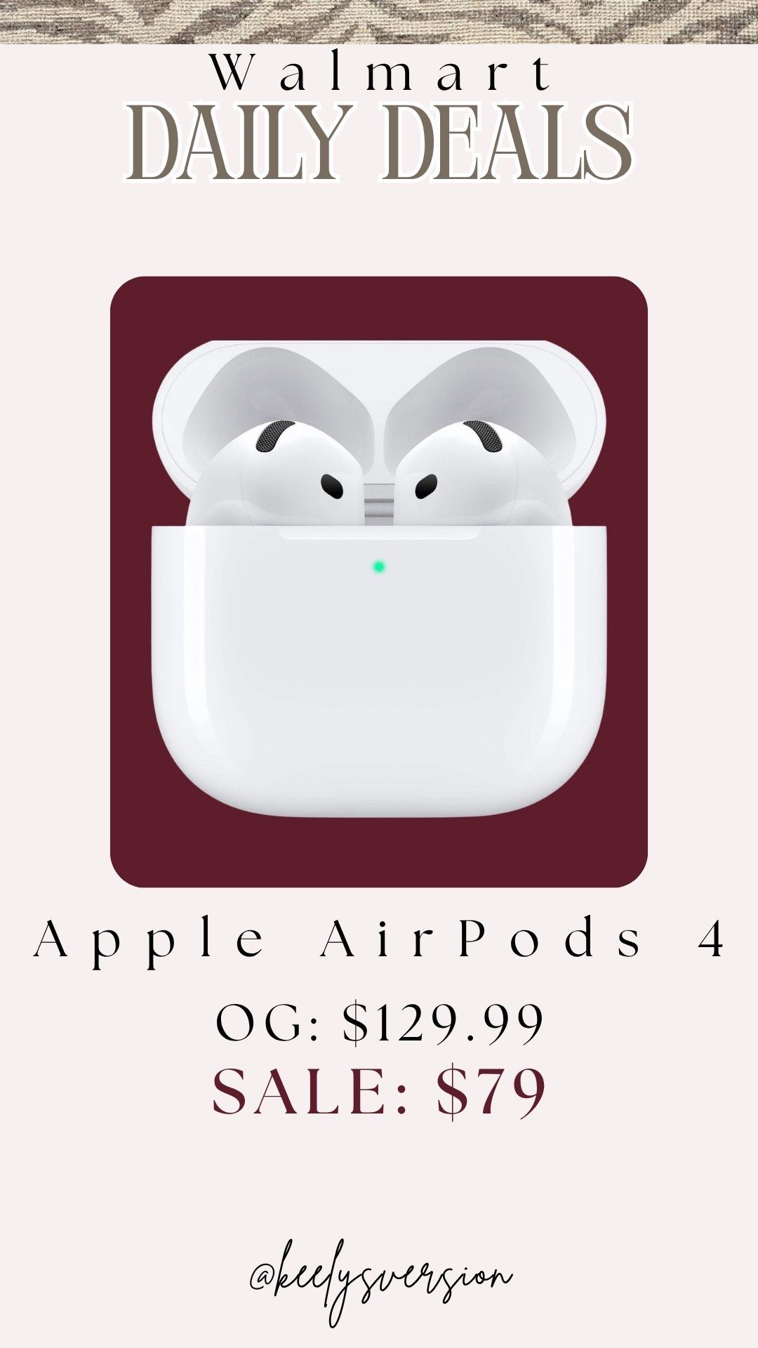 @Walmart daily deals — Apple AirPods 4

#LTKSaleAlert