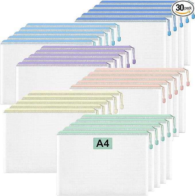 LANDNEOO 30 PCS Mesh Zipper Pouch, [ A 4 Size ] 13.3” x 9.3” Plastic Waterproof Zipper Bags, ... | Amazon (US)