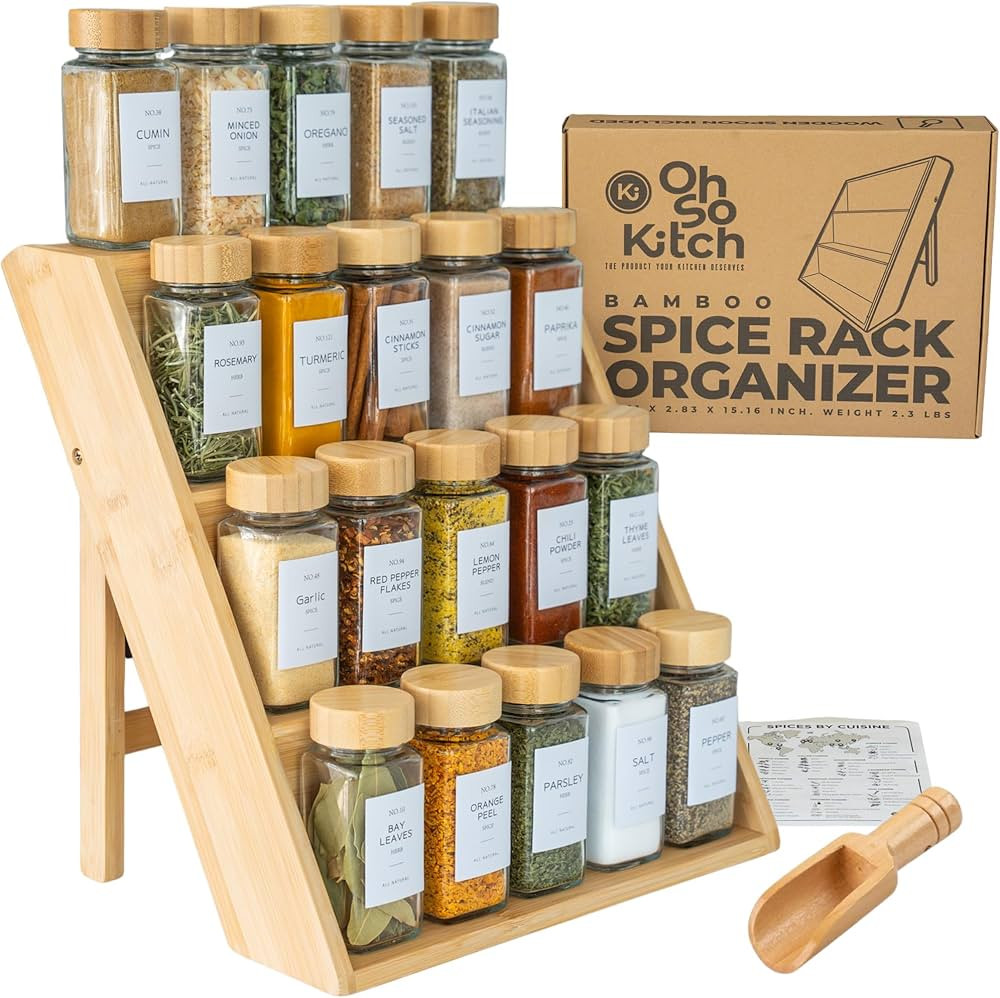 Bamboo Spice Rack Organizer For Kitchen Drawer, Countertop & Cabinet - Sturdy Wood Shelf Seasonin... | Amazon (US)