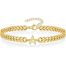 Cuban Link Chain Bracelet for Men Boys, 5mm Gold/Silver Cuban Link Bracelet with Initials Dainty ... | Amazon (US)