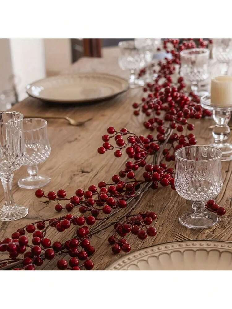 2pcs 78in Christmas Red Berry Garland, Artificial Red Floral Wreath, Suitable For Christmas Tree, Indoor Fireplace Decor, Christmas Atmosphere Decoration, Theme Party Background, Home Decor, Dining Table Center Piece, Holiday Celebration, Porch Hanging | SHEIN