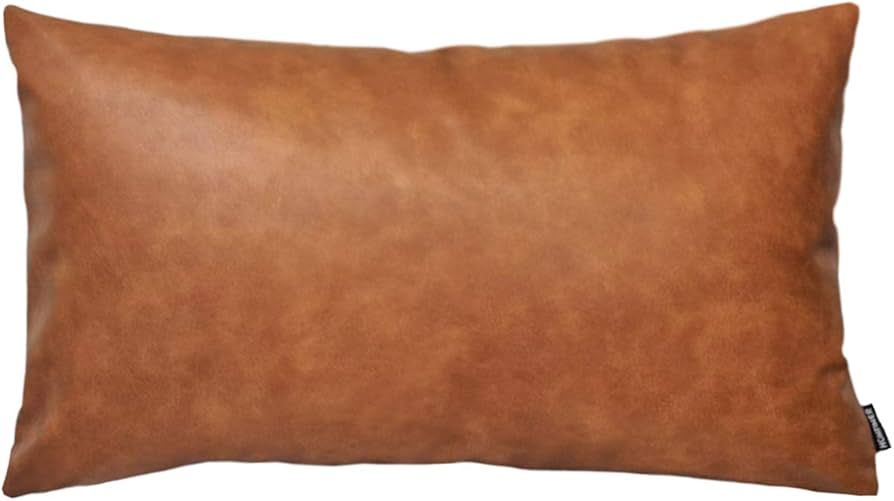 HOMFINER Faux Leather Lumbar Throw Pillow Cover 12x20 Decorative Bedroom Living Room Modern Boho ... | Amazon (US)