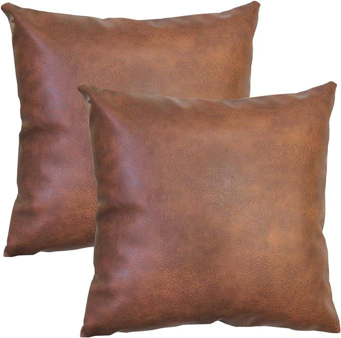 JOJUSIS Modern Leather Throw Pillow Covers for Couch Sofa Bed Set of 2 100% Faux Leather Dark Bro... | Amazon (US)
