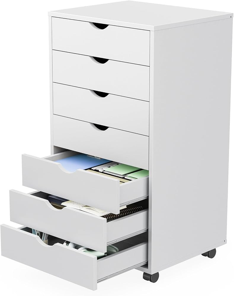 Sweetcrispy 7 Drawer Chest Mobile Storage Cabinets Wooden Dresser with Wheels Room Organization F... | Amazon (US)