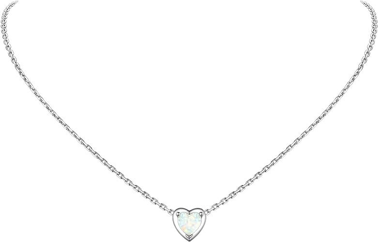 Suplight Dainty 925 Sterling Silver Birthstone Heart Crystal Necklace/Stud Earrings, Minimalist B... | Amazon (US)
