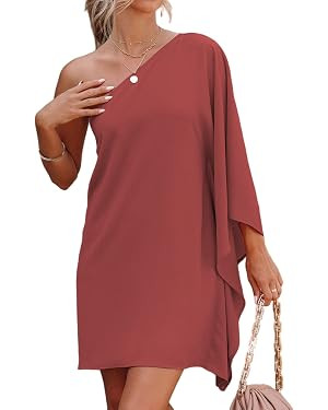 Women's Short Wedding Guest One Shoulder Dresses Formal Batwing Sleeve Club Party Cocktail Dress | Amazon (US)