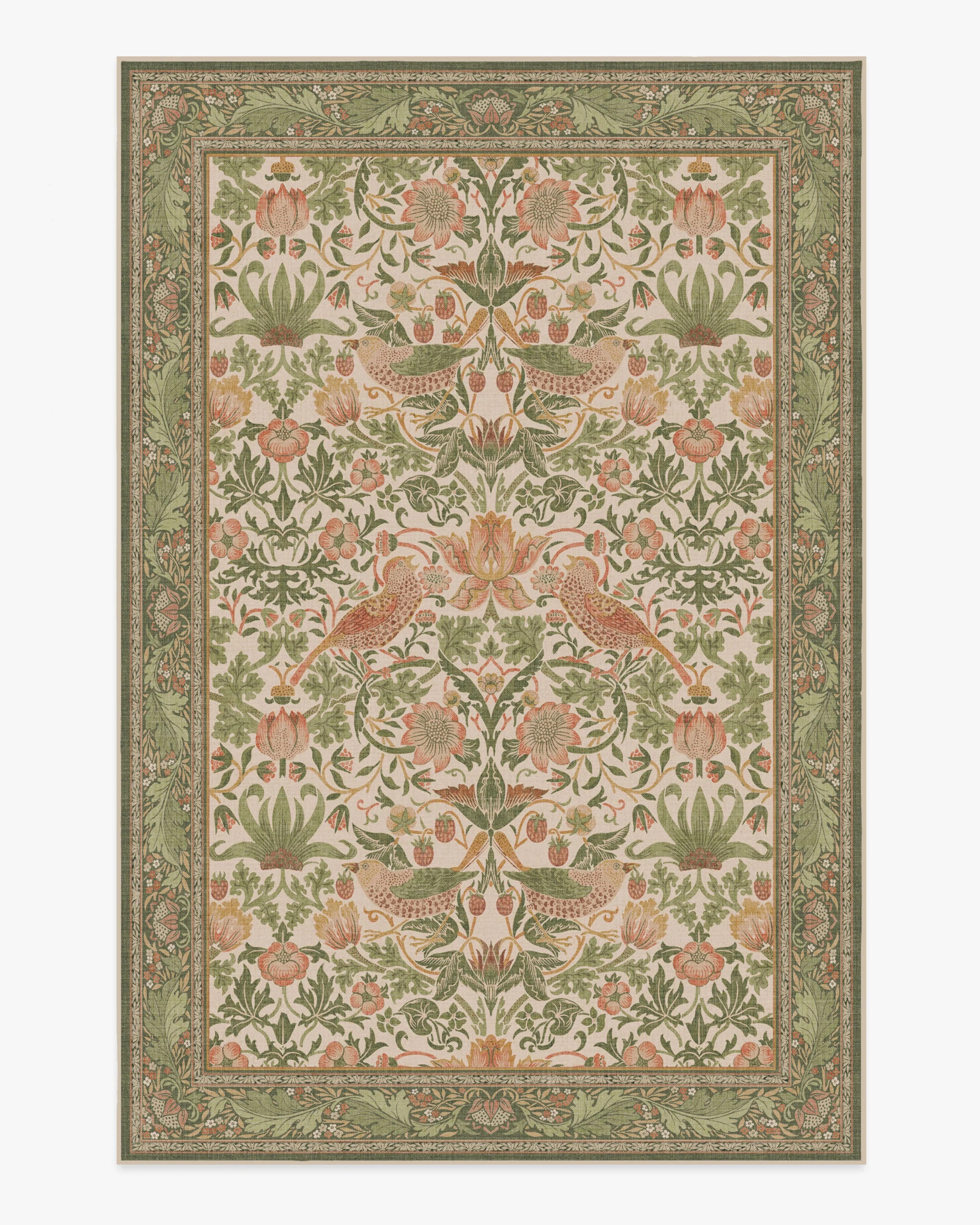 Morris & Co. Strawberry Thief Sage & Rose Tufted Rug | Ruggable | Ruggable