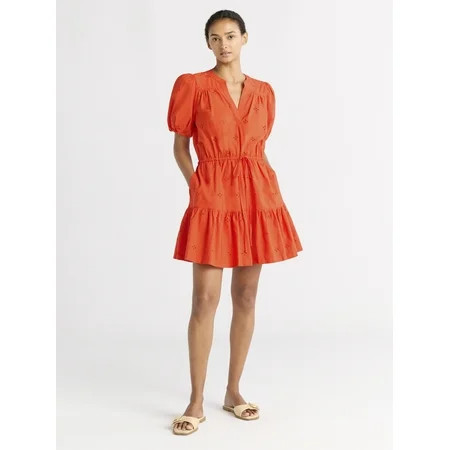 Free Assembly Women s and Women s Plus Cotton Eyelet Tiered Mini Dress with Puff Sleeves Sizes XS-4X | Walmart (US)
