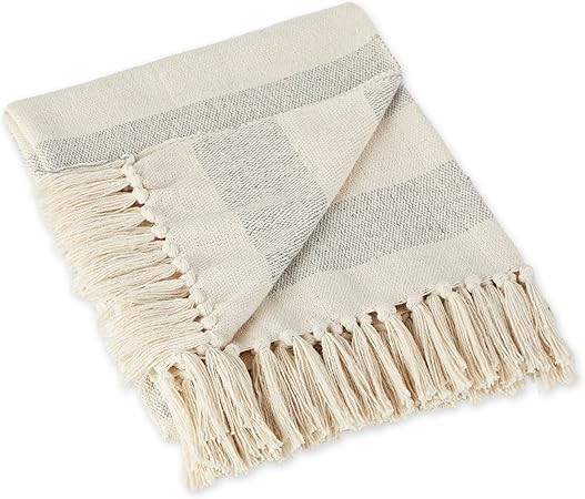 DII Rustic Farmhouse Cotton Cabana Striped Blanket Throw with Fringe, 50 x 60 - Cabana Striped Gr... | Amazon (US)