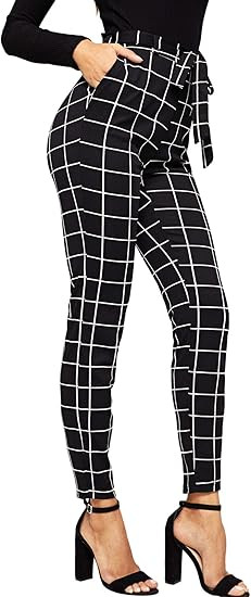 WDIRARA Women's Stretchy Plaid Print Pants Soft Skinny Regular Fashion Leggings | Amazon (US)