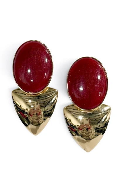 On My Mind Burgundy Marble and Triangle Drop Earrings | The Willow Tree