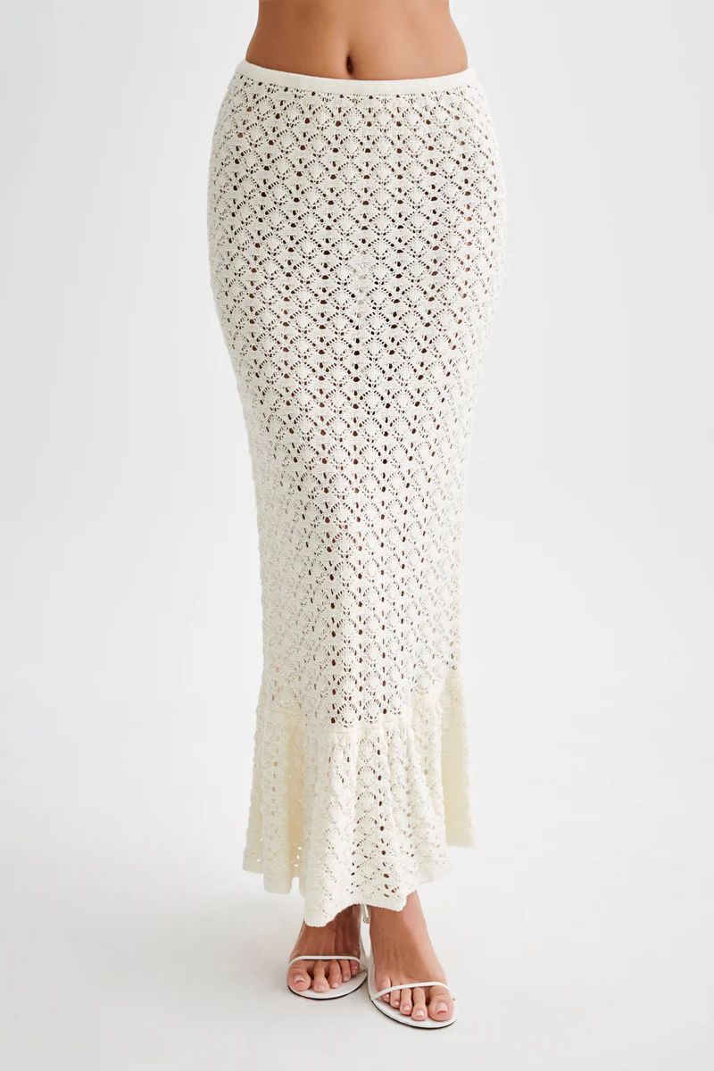 Anais Frill Knit Midi Skirt - Ivory | MESHKI US