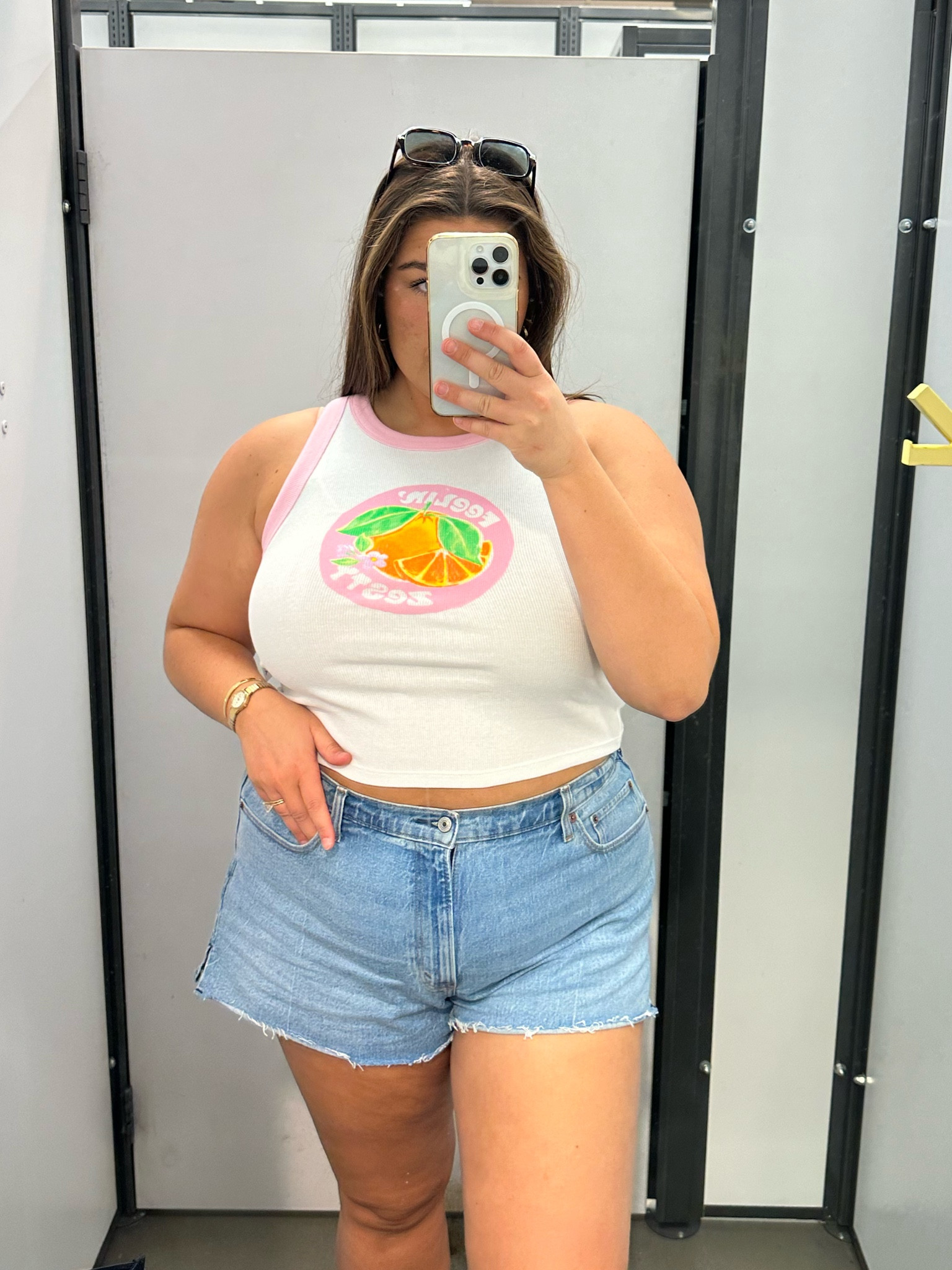 LARGE TOP, 34 JEAN SHORTS 

PLUS SIZE SUMMER OUTFIT WITH TANK & SHORTS

#LTKStyleTip #LTKPlusSize #LTKSeasonal