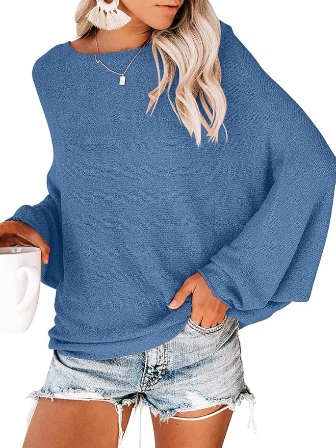 ANRABESS Women's Off Shoulder Long Sleeve Oversized Pullover Sweater Knit Jumper Loose Tops | Amazon (US)